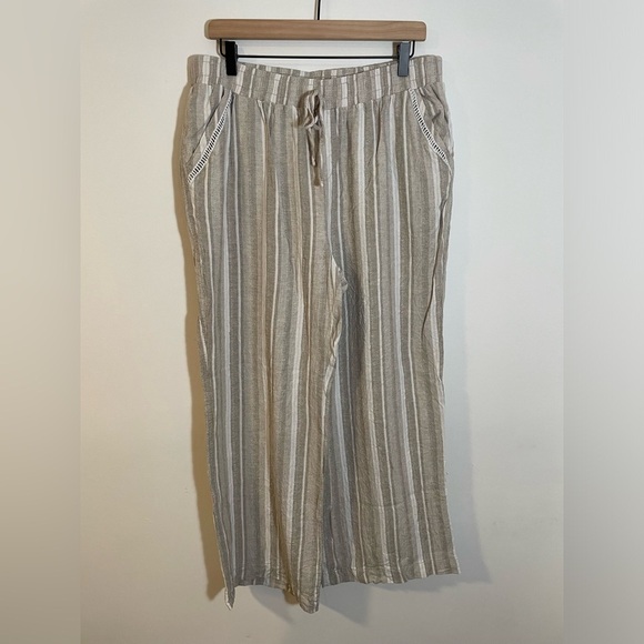 Briggs Linen Blend Wide Leg Pull On Pants Drawstring Size XL Striped Boho Chic - Picture 2 of 12